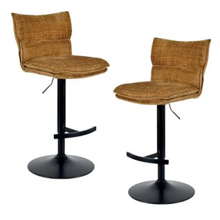 Tabouret De Bar Réglable En Tissu Moutarde (lot De 2) Iena