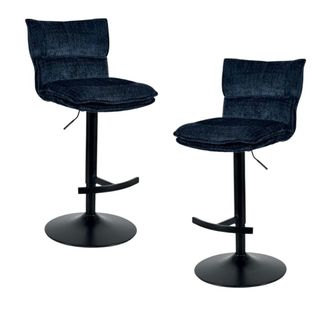 Tabouret De Bar Réglable En Tissu Bleu Nuit (lot De 2) Iena