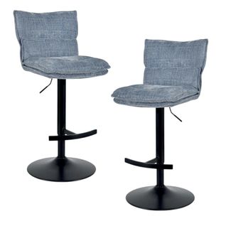 Tabouret De Bar Réglable En Tissu Gris Bleu (lot De 2) Iena