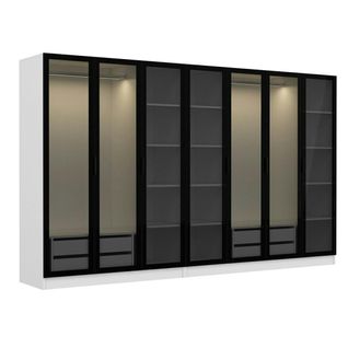 Dressing Design 7 Portes En Verre Noir Et Cadre Blanc Byron