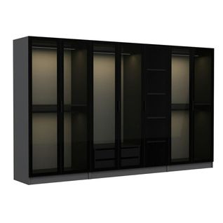 Dressing XXL 5 Penderies, Anthracite et Verre Noir 190 Cm Byron