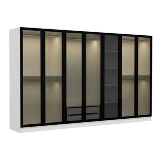 Dressing XXL 5 Penderies, Blanc et Verre Noir 190 Cm Byron