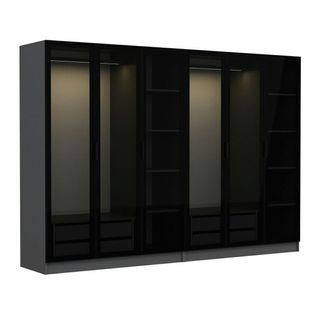 Dressing Design 6 Portes, Verre Noir et Cadre Anthracite Byron