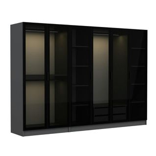 Dressing 6 Portes Verre, 2 Tiroirs et Cadre Anthracite Byron