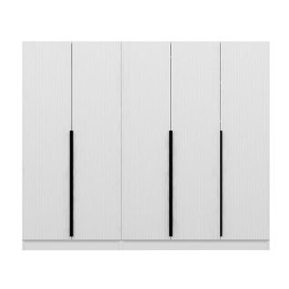 Armoire Penderie Blanche, 5 Portes Rainurées 3 Portants Byron