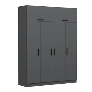 Armoire Penderie Grise 6 Portes, 1 Portant 2 Tiroirs Byron