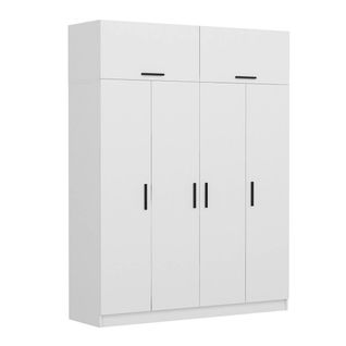 Armoire Penderie Blanche 6 Portes, 1 Portant 2 Tiroirs Byron