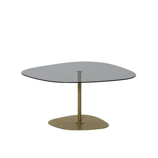 Table Basse Verre Fumé Minimaliste, Galet Et Pied Doré Tulum