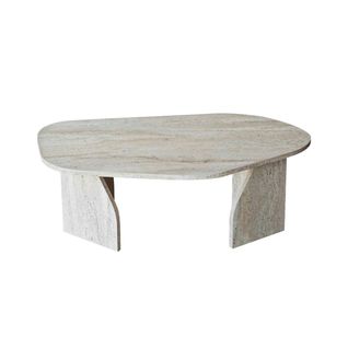 Table Basse Design Effet Travertin, Forme Galet Marfa
