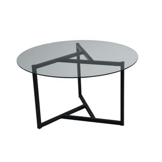 Table Basse Ronde En Verre, Pied Noir 3 Branches Tulum