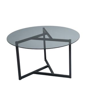 Table Basse Ronde Verre Fumé, Pied Noir 3 Branches Tulum