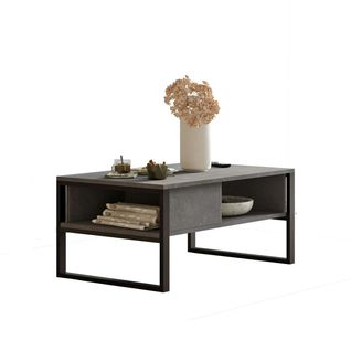 Table Basse Rectangulaire Grise Avec Niches Rangement Jena