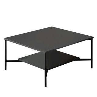 Table Basse Carrée Anthracite, 2 Plateaux Pieds Noirs Jena