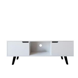 Petit Meuble TV Blanc 2 Portes à Poignées Intégrées Marfa