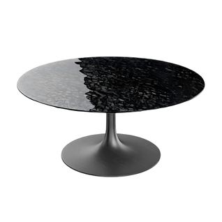 Table Basse Ronde Verre Ondulé Noir, Pied Tulipe Ligurie