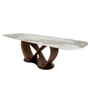 Table Céramique Marbrée Pied Ruban Bois Brun 260 Cm Alder