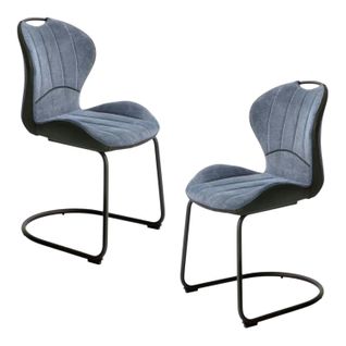 Chaise Pied Luge Bi-matière En Tissu Bleu (lot De 2) Ligurie