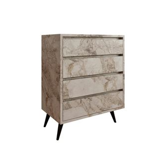 Commode Moderne 4 Tiroirs Effet Marbre, Pieds Noirs Marfa