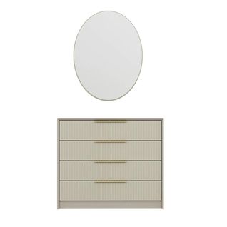 Commode Moderne Beige 4 Tiroirs, Miroir Assorti Byron