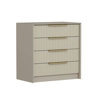 Commode Moderne 4 Tiroirs Beige, Façade Rainurée Byron