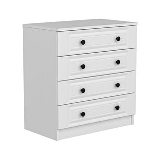 Commode Blanche Classique 4 Tiroirs, Boutons Noirs Marfa