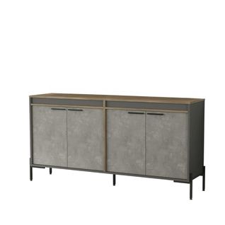Buffet Moderne 4 Portes Décor Bois Foncé, Béton Et Gris Jena