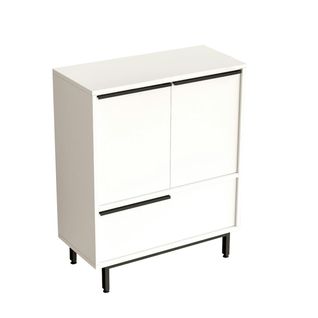 Meuble Rangement Bureau Blanc 3 Portes Poignées Noires Jena