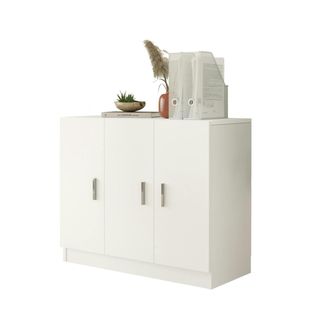 Meuble De Rangement Bureau Blanc 3 Portes Avec Étagères Marfa