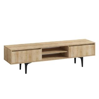 Meuble TV Scandinave Décor Bois 2 Tiroirs Coulissants Umea