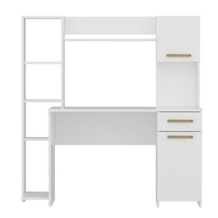 Bureau Ordinateur Fixe Blanc Avec Rangement Et Étagères Marfa