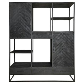 Grande Bibliothèque Salon Noire En Bois De Manguier Alvera