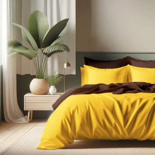 Housse de Couette Coton TERTIO® Curry / Chocolat - 240 X 220 cm