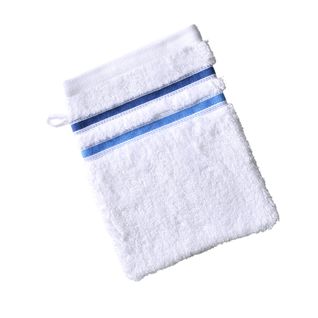 Gant De Toilette 15x21 Blanc Bleu En Acrylique