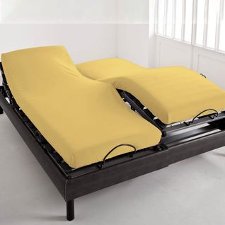 Drap-housse Tête Et Pied Reglable 140x190x28 Jaune Ocre En Coton