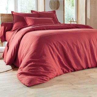 Drap-housse 180x200x28 Orange Sienne En Lin