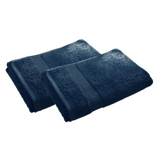 Lot De 2 Serviette De Toilette 50x100 Bleu Marine En Coton