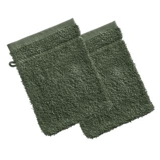 Lot De 2 Gant De Toilette 15x20 Vert Olive En Coton