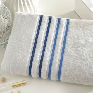 Drap De Bain 100x150 Blanc Bleu En Acrylique