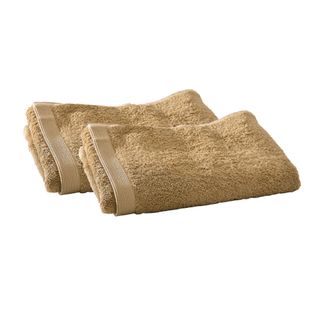 Lot De 2 Serviette Invité 30x50 Marron Camel En Coton 550 G/m²