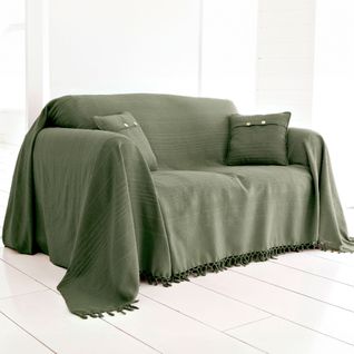 Jeté De Canapé 230x250 Vert Olive En Coton