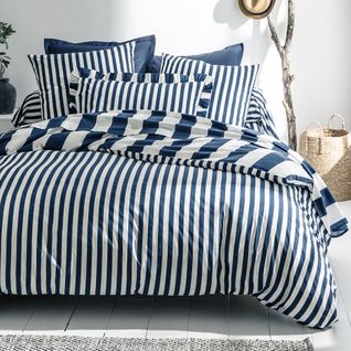 Housse De Couette 240x220 Bleu Marine En Coton