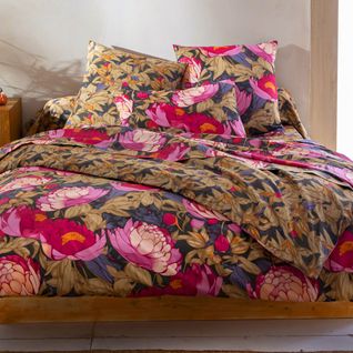 Drap-housse 160x200x28 Rose Pivoine En Coton