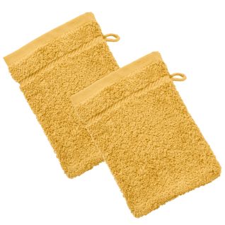Lot De 2 Gant De Toilette 15x20 Jaune Miel En Coton