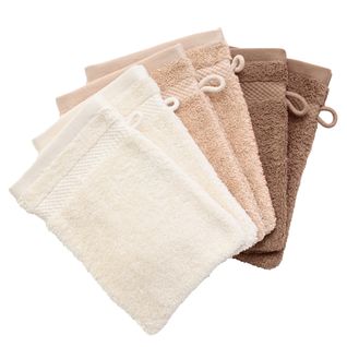 Lot De 6 Gant De Toilette 15x21 Beige En Coton 500 G/m²