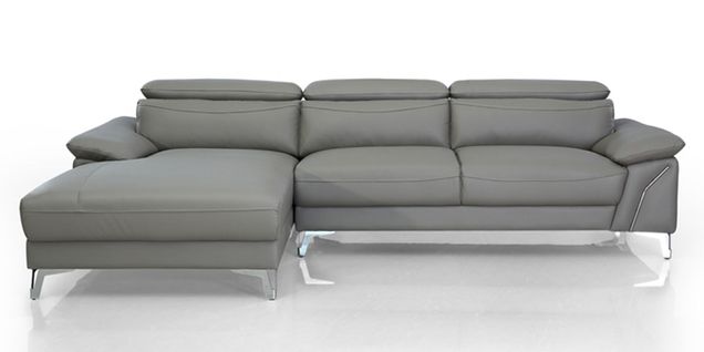 Canapé D'angle En Cuir Noumea Gris Souris - Angle Gauche