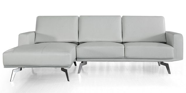 Canapé D'angle En Cuir Arya Gris Perle - Angle Gauche