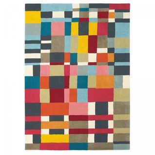Tapis Salon 200x280 Tissé En Laine Rouge Et Jaune Rectangle Motif Géométrique