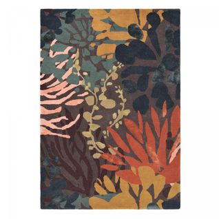Tapis Entrée 140x200 Tissé En Laine Noir Et Orange Rectangle Motif Floral