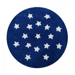 Tapis Rond Ø140cm Fait à La Main En Coton Motif Enfant Pour Chambre Etoile R