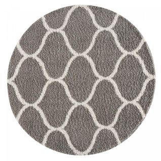 Tapis Longs Poils Shaggy Ø150cm Rond Tissé Gris Motif Scandinave Sg Madrid